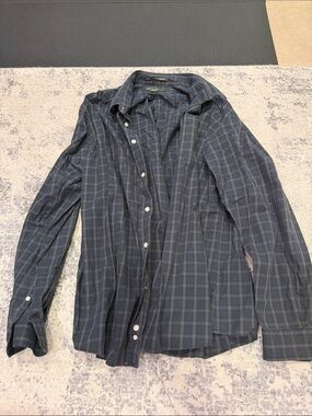 Eddie Bauer Dark Blue Plaid Button-Down Shirt